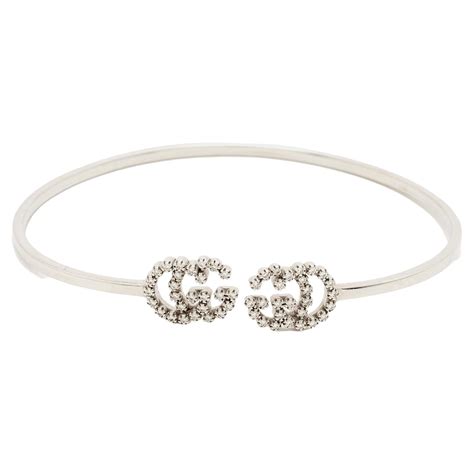 Gucci 18K White Gold GG Running Diamond Cuff Bracelet